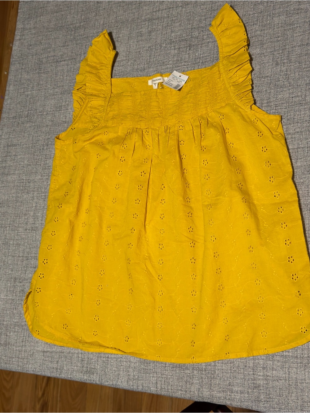 Maurices Yellow Eyelet Ruffle Strap Camisole